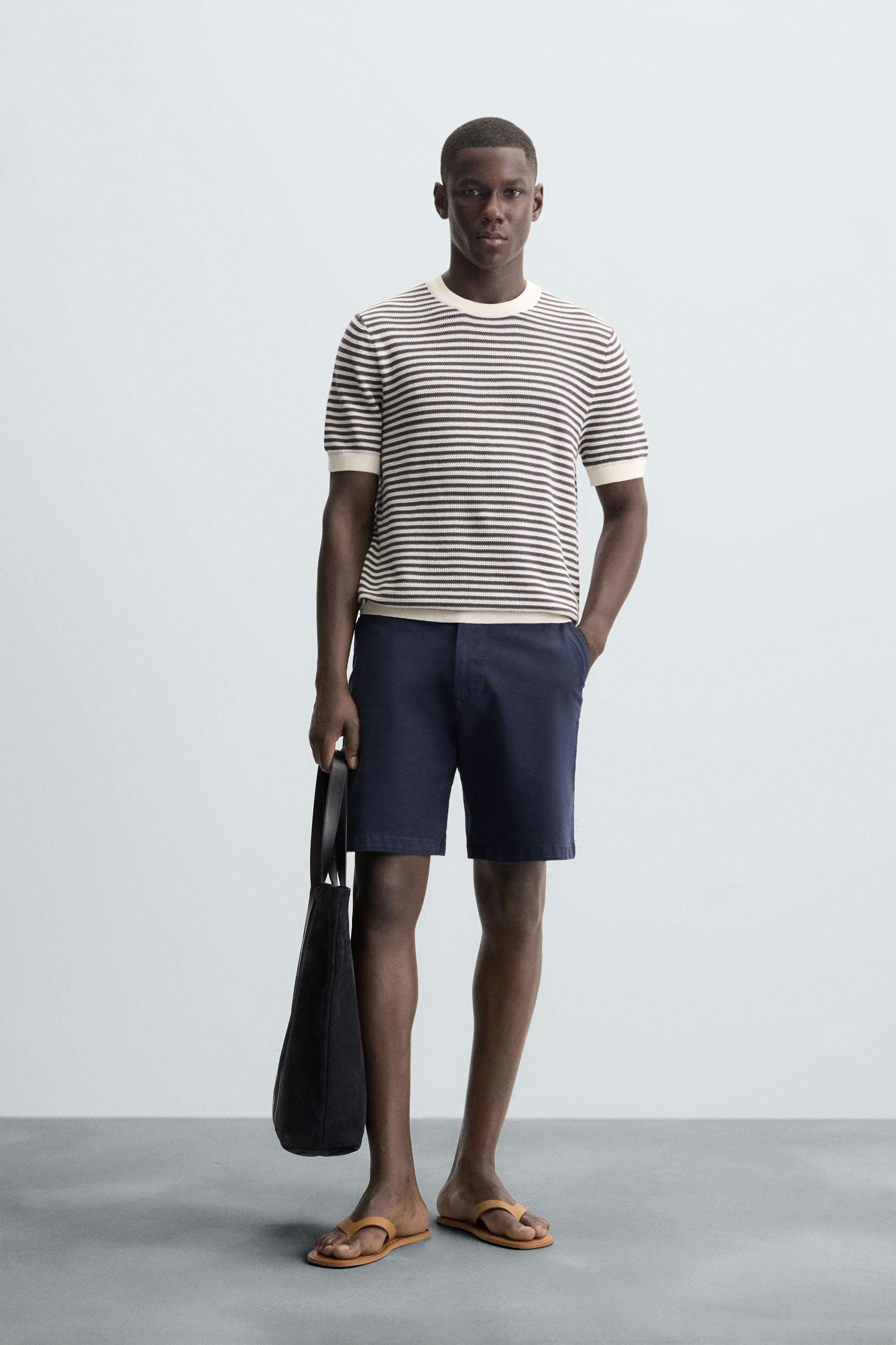 T-SHIRT EN MAILLE AJOURÉE À RAYURES